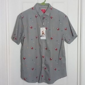 Christmas Shirt Cotton Denim & Flower Ricky Singh Celebrate in Space Men's Large